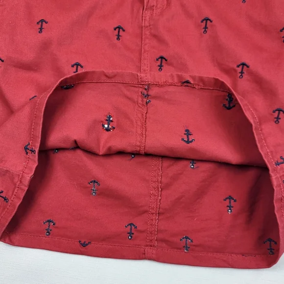 British Khaki SKIRT Womens Size 2 Red w Navy Blue Embroidered Anchors Nautical - Picture 9 of 11